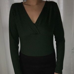 H&M Forest Green V Neck Ribbed Body Suit- Large